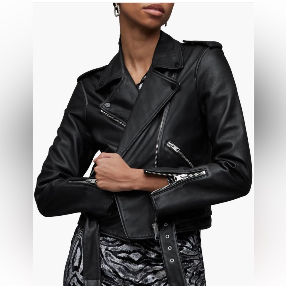 Allsaints BALFERN LEATHER BIKER JACKET size 4 - Picture 6 of 15